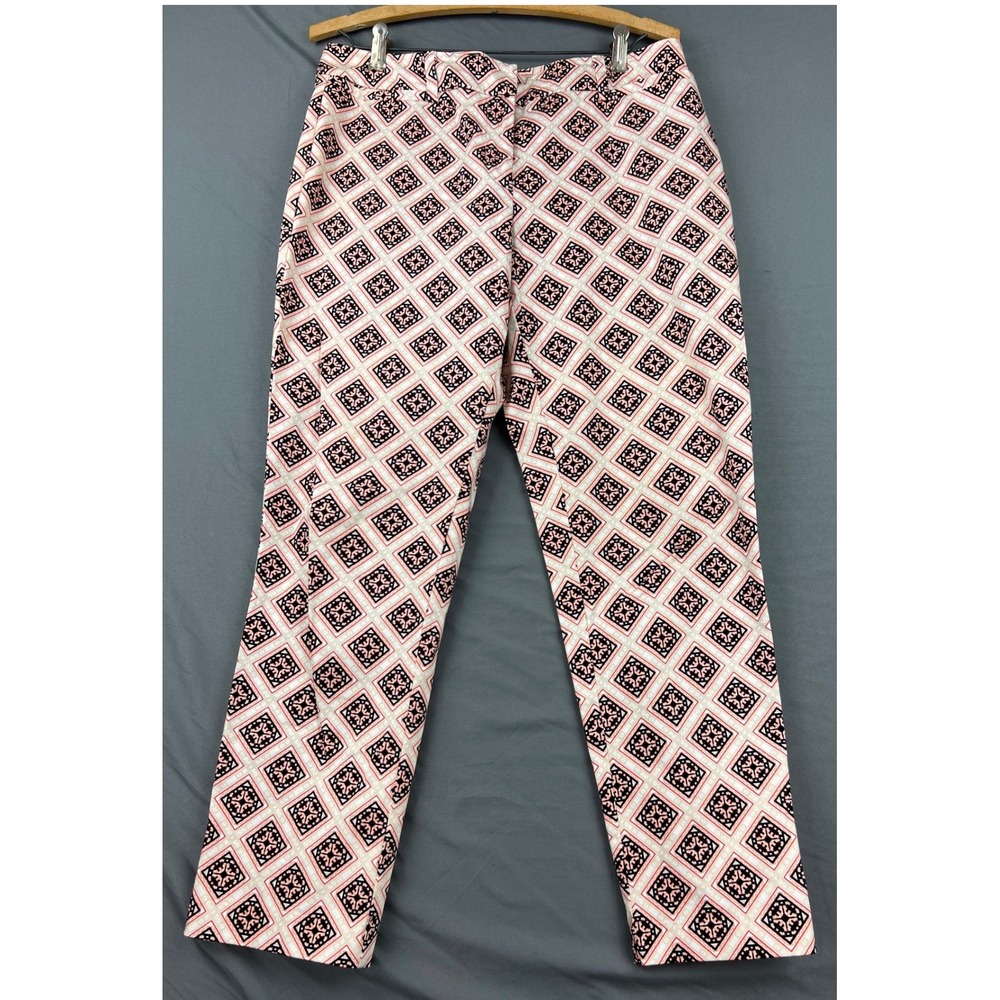 NY&Co Dress Pants Women 8 Pink Black Geometric Ankle 7th Avenue Suiting Exc Cond